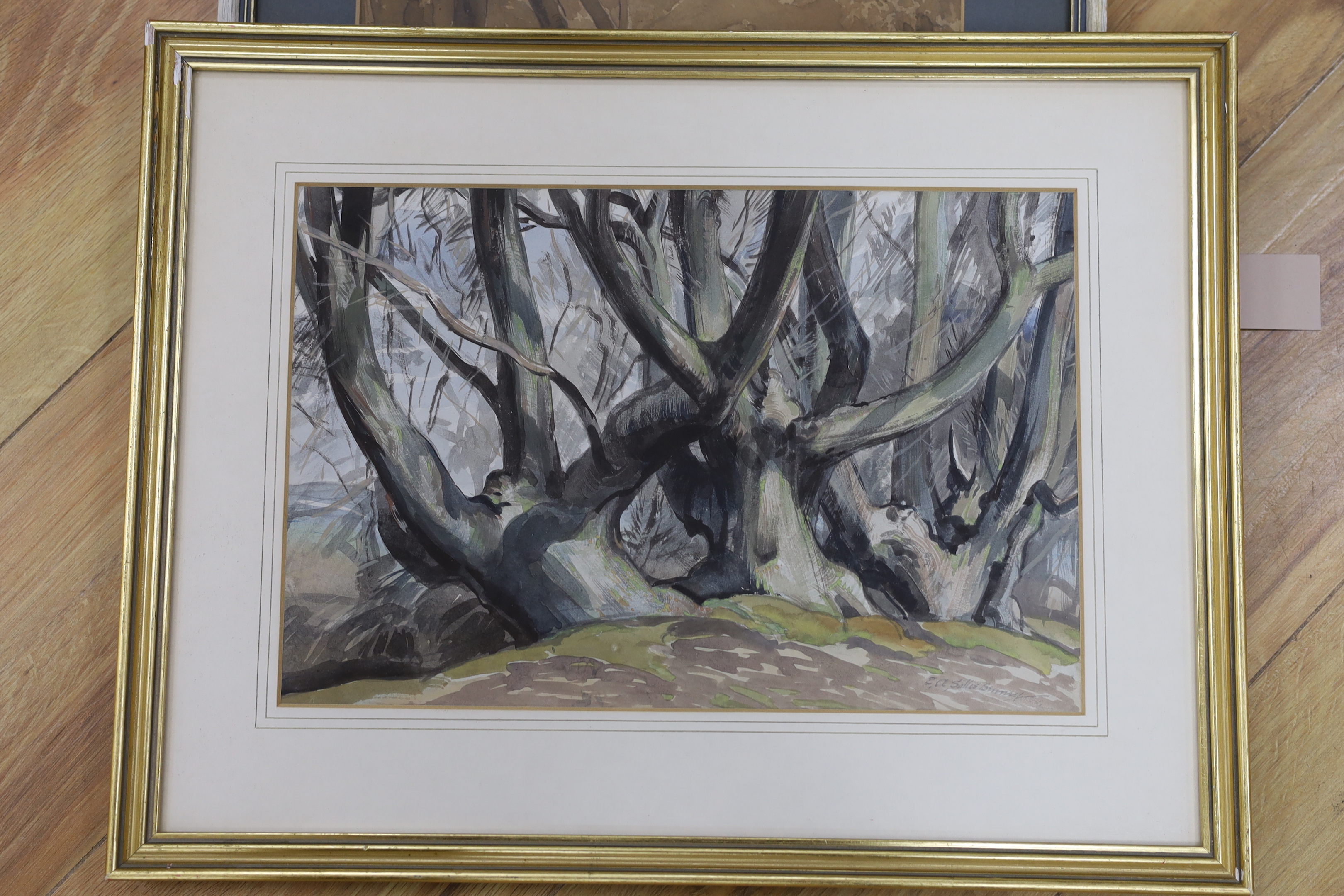 Ernest Alfred Sallis Benney (1894-1966), three watercolours, including 'Beach trees in Worth forest', each signed with inscription verso, largest 28 x 37cm
